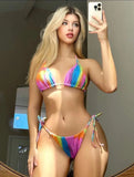 Women rainbow print micro bikini sets two pieces tie halter thong swimsuit Swimwear bathing suit beach outfits biquini