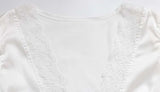 Ahagaga Causal Women Tops Solid Lace -Neck Short Sleeves Satin Slim Button Regular Eelgant Streetwear Tees Female Basic T Shirts