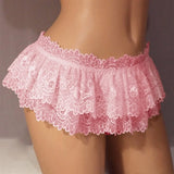 Sexy Crossdress Costume Panty Skirt G-String Thong for Men, Lace Gay Underwear, Mini Bikini Briefs, Ruffled Lace Lingerie