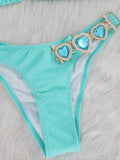 Halter Rhinestones Diamond Bikini Women Swimsuit Female Swimwear Three pieces Bikini Set Brazilian Hairband Bathing Suit Swim