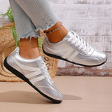 Plus Size 43 Silver Sneakers Women 2026 New Soft Sole Non Slip German Training Shoes Woman Comfortable Fashion Lace Up Flats