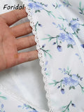 Foridol Blue Flower Print Women Tiered Mini Aummer Autumn Beach Dress Puff Sleeve Vintage Party Cotton Short Boho Lace Dress
