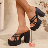 Woven Strap Chunky High Heel Sandals Women 2026 Summer Pu Leather Super High Heeled Sandles Woman Plus Size 43 Platform Slippers