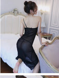 Women's Nude Slip Dress Sexy Side Slit Lingerie Dress Spaghetti Strap Bodycon Sheath Nightdress Minimalist Elegant Fashion