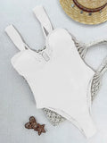 U Neck Wrinkled White One Piece Swimsuit Women Swimwear Female High Cut Leg Monokini Padded Bather Bathing Suit Swim Bodysuit
