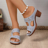Lightweight High-Heeled Sandals Women Plus Size 43 Hollow Out Thick Heel Slippers Woman Summer Slip On Platform Sandles Female