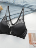 Ladies' Black Front Dutton Beautiful Back With Steel RingLlace Sexy Bra Underwear Thong Underwear Set J2509