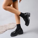 British Style Thick Heels Loafers Women Fashion Slip On Chunky Platform Pumps Woman Plus Size 35-42 Pu Leather Student Shoes