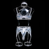 Toucheart Sexy Lingerie Set Lace Patchwork Embroidery Bra Set For Women Perspective Sexy Hanging Neck Underwear Garter Stockings
