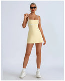 Women's Tennis Dress Summer Sleeveless Pink Contrast Workout Yoga Dresses Build in Shorts Fashion Tight Fitting Skirts Suit