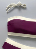 Sexy White Black Patchwork Bikini Set 2026 Women Bandeau Push Up Bra High Waist Swimsuit Beach Bathing Suit Holiday Swimwear