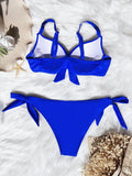 Sexy Front Bow Knot Push Up Bikinis Two Pieces Solid Swimsuit Tie Bikini Swimsuit Swimwear Biquini Conjunto De Bikini Tankini