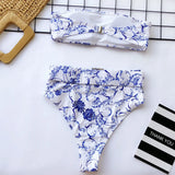 3 Colors Sexy Bikini Bandeau Women Solid Leopard Print High Waist Swimwear Swimsuit Beach Bikini Set Bathing Suit With Waistband