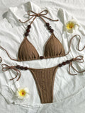 DEKA Sexy Brazilian Bikini Solid Color Tie-Side G-String Bikini Set Breathtaking Bathing Suit with Feminine Bandage Design Beach