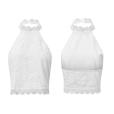 Women's Open Back Lace Tops Sleeveless Halter Slim Fit Tank Tops Summer Retro Sleeveless Vest Shirts
