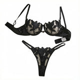 Black French-style Floral Embroidery Lace Lingerie, Sexy and Soft Steel-bra-cupped Supportive Bra,Valentine's Day Party ZA82403