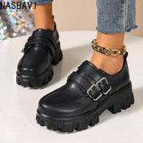 Platform Women's Punk High Heels Loafers Shoes Big Size 45 46 47 Buckle Black Thick Sole Heeled Punk Shoes Ladies 2026 Spring
