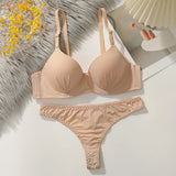 solid color daily 2-piece women's underwear set 3/4 cup paired with sexy thongs simple and comfortable Lingerie B2087
