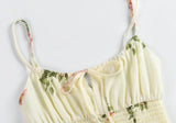 Spaghetti Strap Lace Up Beige Chiffon Summer Dress Sexy Slip Midi Sleeveless Dress Robe Big Flower Print Women Beach Dress Boho