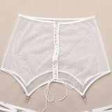 Toucheart Sexy Lingerie for Women Solid Color Mesh See-through Women's Plunge Underwear Suit Sexy Garters Lingerie 4-piece Set