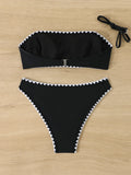 Contrast Binding Bandeau Bikinis 2026 Women Sexy Swimsuit Solid Padded Swimwear Female Bathing Suit Swimming Summer Beachwear