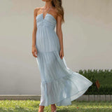 Foridol Backless Sexy Summer Dress for Women Off Shoulder Halter Long Dress Green V Neck Holiday Beach Sundress Party Boho Dress