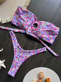 Sexy Colorful Floral Printed Bandeau Bikini Female Swimsuit Women Swimwear Two-pieces Bikini set Bather Bathing Suit Swim