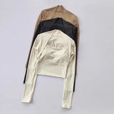 Women's Long Sleeve Fitness Sports Top Elegant Dance Yoga Shirt with Chest Cushion Small Waistband for Gym Speed up Short