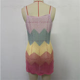 2025 New Colorful Hollow Out Crochet Knitted Tunic Beach Cover Up Cover-ups Beach Dress Beach Wear Beachwear Female Women K6522