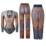 S - XXL 3PCS New Printed Long Sleeve With Pants Sarong Women Swimwear One Piece Swimsuit Female Bather Bathing Suit Swim K7180