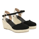 2024 Big Size 43 Women's Comfy Walking Wedge Espadrilles Sandals Summer Leisure Round Toe Platform Ankle Strap Shoes