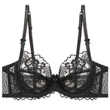 Ultra Thin Lingerie Set, French Lace Underwire Bra for Large Boobs Push Up & Gather, Sexy Pure Design, Breathable Comfort MOYISU