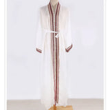 White Chiffon Long Maxi Kimono Cardigan Women Beach Cover Up Embroidery Edge with Belt Tunica Kaftans Femininos Beachwear 2026