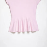 Women's Fashion Skirt Knit Top Women Pink Solid Color V Neck Short Sleeve Knit Top Hem Slim Fit Casual Elegant For Summer HFZN