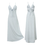 2026 Summer Women Tie-up Back Long Dress Spaghetti Strap V Neck Flowy Loose Dress Casual Party Bohemian Streetwear