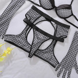 Toucheart Sexy Lingerie Suit for Women Sexy Bra Set Fashion Plaid Patchwork Sexy Lingerie Four-piece Set Women's Underwear Set