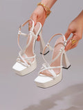 2027 New Arrival Weave Narrow Band Back Buckle Strap Women Platform Sandals Strange High Heels  Party Dress Shoes Size 42