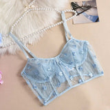 Toucheart Sexy Lingerie Mesh Embroidered Flowers Underwire Fishbone Sexy Floral Transparent Lace Underwear Sexy Lingerie Suit