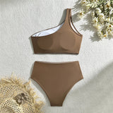 New Wrinkled One Shoulder High Waist Bikini Female Swimsuit Women Swimwear Two-Pieces Bikini Set Bather Bathing Suit Swim V5857