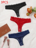 Sexy And Charming Women's Underwear Ultra-Thin Full Lace Thong 3 Pcs black blue And Red Can Be Paired With A  Lingerie 363-3