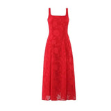 French Style Square-neck Strapless Long Dress With A Large Hem Designed With Cut-out Details Slim Fit Waist-cinching Casual 515K