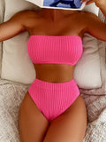 Wrinkled Bandeau Bikinis Female Swimsuit High Waist Bikini Women Swimwear Two-pieces Bikini Set Bather Bathing Suit Swim Lady