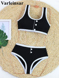 2026 New With Button Mid Waist Bikini Female Swimsuit Women Swimwear Two-Pieces Bikini Set Padded Bather Bathing Suit Swim V8315
