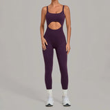 Summer Sports Overalls Women Gym High Stretch Back Zipper Yoga Jumpsuit Tight Hollow Out Slim Hip Lifting One Piece Bodysuit