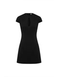 Ahagaga Sexy Mini Dresses Women Elegant Cap Sleeve Slim Bodycon Hollow Out Solid Casual Y2K Formal Office Party Club Vestidos