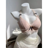 Elegant French Halter Neck Bra Set, Lace Wireless Bralette for Small Bust, Push Up Sensual Underwear Bralette & Panty MOYISU Bra