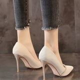 High Heels Women with  Spring and Autumn Pointy Women's Shoes Dress Wedding Shoes Temperament Banquet Single Shoes