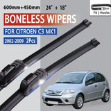 For Citroen C3 MK1 2002-2009 Car Wiper U-type Soft Rubber Boneless Wiper HD Quiet Durable Automotive Wiper 24"+18"