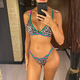 Leopard Printed Splicing High Leg Cut Bikini Female Swimsuit Women Swimwear Two-Pieces Bikini Set Bather Bathing Suit Swim V5836