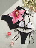 DEKA Flower Printed Short Sleeve Bikini Female Swimsuit Women Swimwear Three-pieces Bikini set Bather Bathing Suit Swim